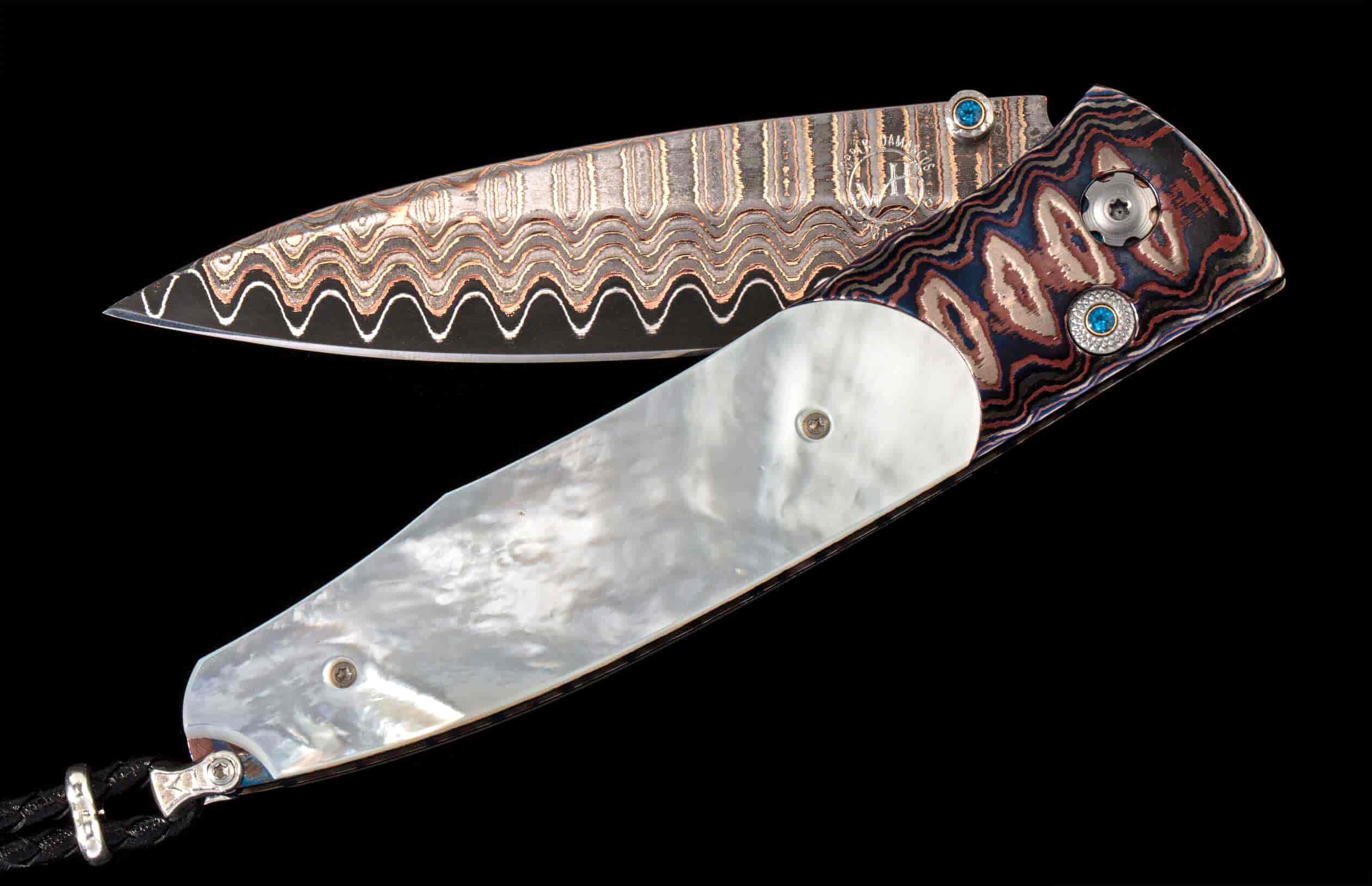 William Henry Mother of Pearl Copper Wave Damascus Pocket Knife