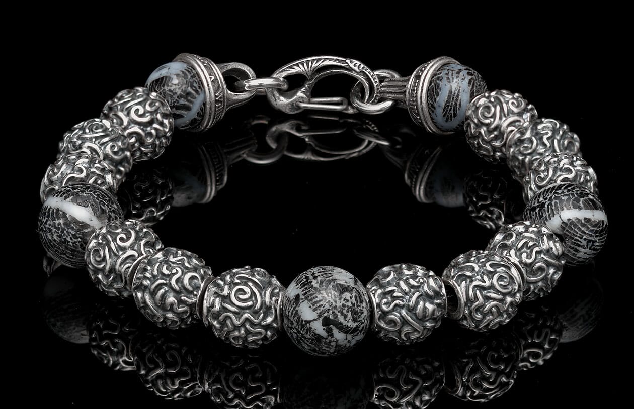 Bead bracelet with fossil coral and sterling silver. William Henry
