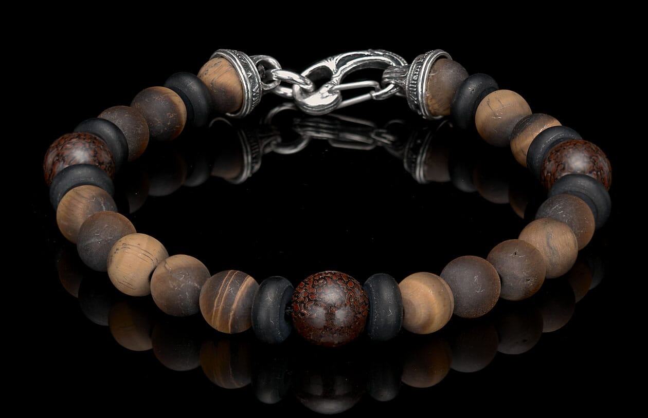 Dragon Fire Men s Beaded Bracelet with Dinosaur Bone William Henry William Henry