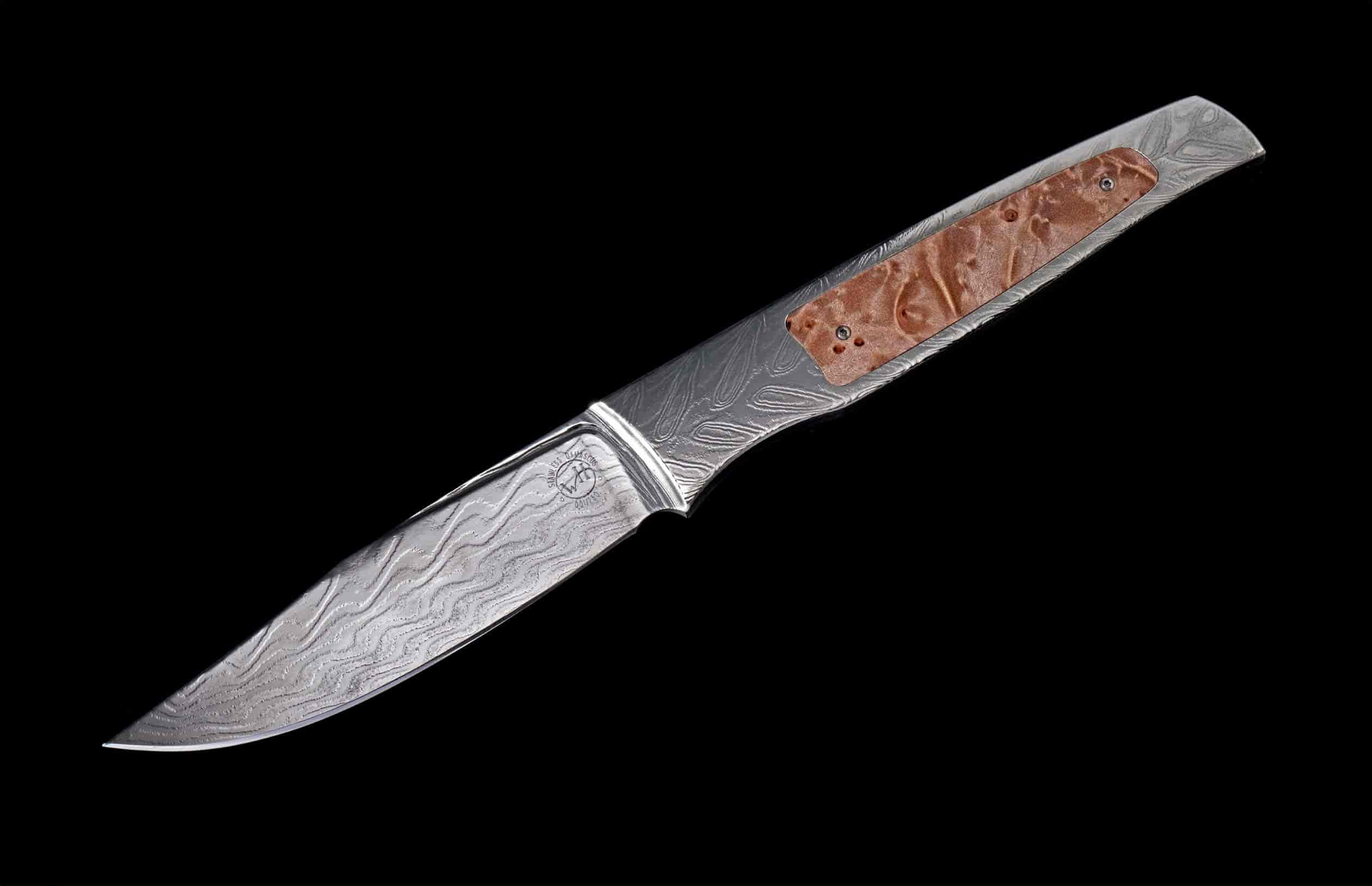 Ryno's Damascus Knifes White Bone with Black Wood Fixed Blade