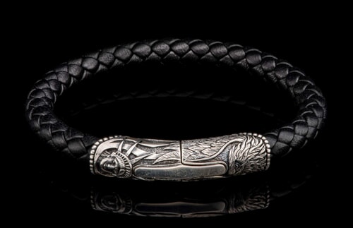 Bracelet - Wooden Clasp with Braided Leather Band Ebony / Small