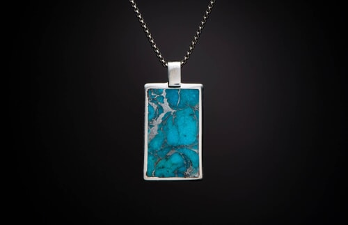 Silver Necklace with Square Turquoise Pendant 20 Inches / 50.8 cm