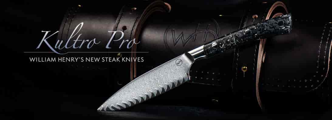 Flare Chef Knife Set, Rainbow Damascus Blades, Cocobolo & black Lip Pearl  Handle, Red Maple Display by William Henry – Carter's Jewel Chest