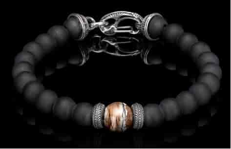 william henry onyx bead bracelet with dinosour bone